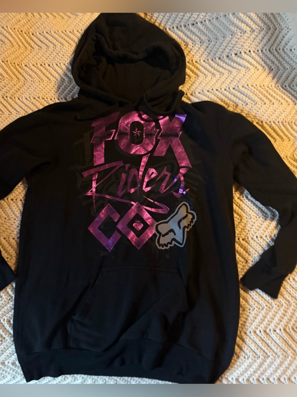 Fox Black Hoodie with Metallic Purple Graphic Fox Racing motorcross Y2K size med